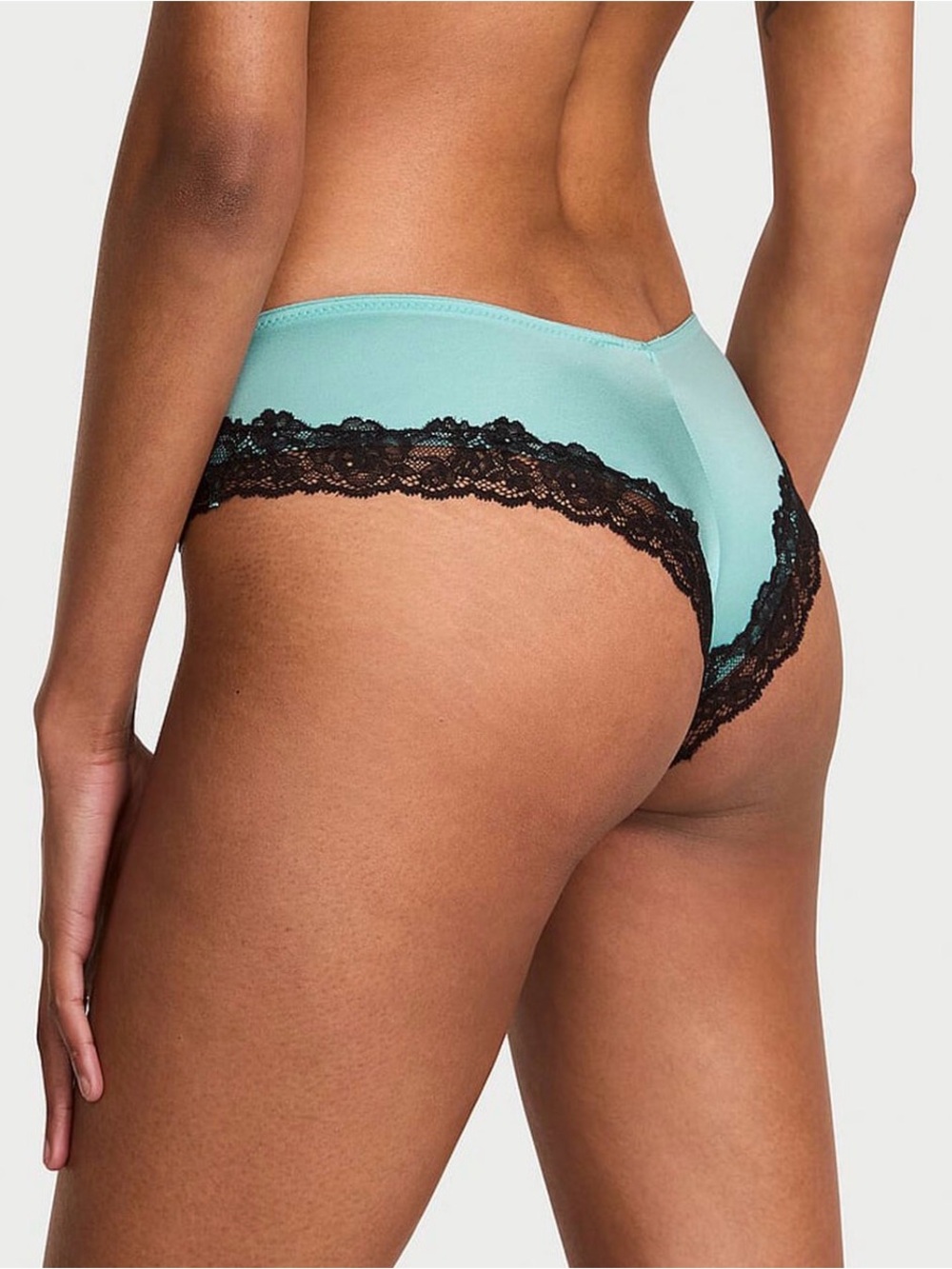 Victoria’s Secret Lace Trim High Leg Cheeky Panty XL Turquoise Black Lace NWT